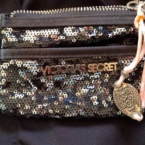 Victoria's secret little sequins black change or ID bag.